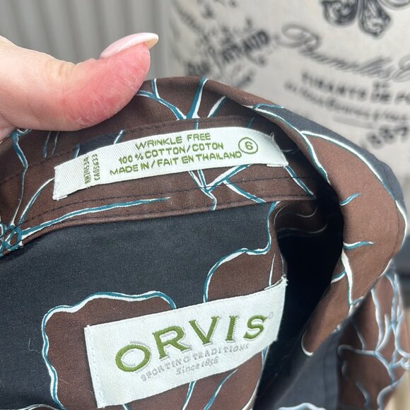 Orvis women's size 6 black & brown floral long sleeve button up shirt top - Picture 10 of 10